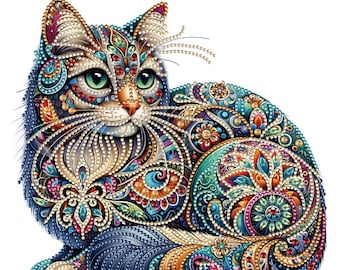 Cat Diamond Painting Kit: 5D Stained Glass DIY Art (12"x12")