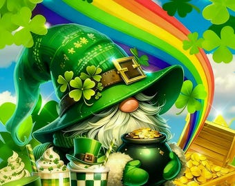 St Patrick Gnome 5D Full Drill Round Diamond Art Kits - Gem Art for Beginners