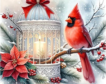 Christmas Cardinal Diamond Painting Kit: DIY Gem Art, Wall Decor (12x12 inches)