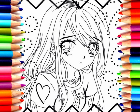 Anime Girl Coloring Page Cute Facial Closeup Etsy