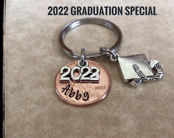 2022 hand stamped graduation penny, graduation keychain, 2022 graduation charm