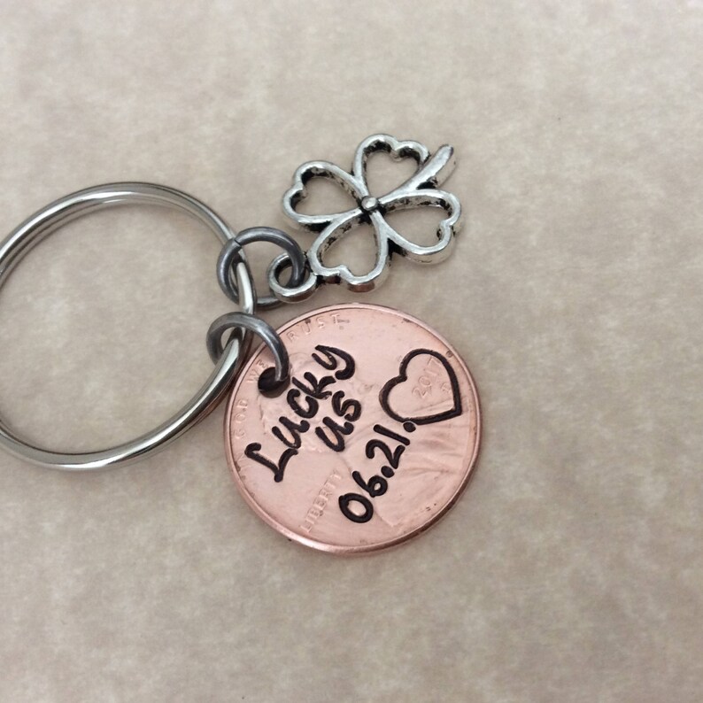 personalized with date. One Hand stamped personalized penny customized penny Lucky Us