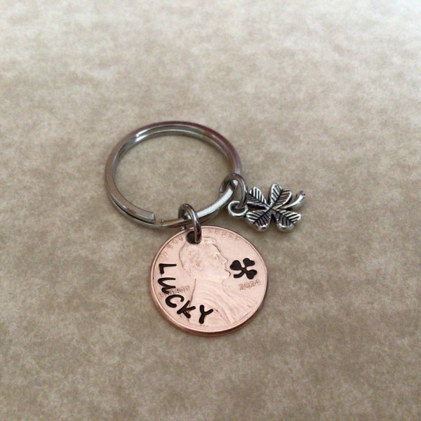 Lucky penny charm keychain 2024 hand stamped penny