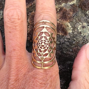 Sri Yantra Ring / Sacred Geometry Golden Sri Yantra Ring / Shri Yantra Meditation Ring / Women or Men's Yantra Ring R121 image 1