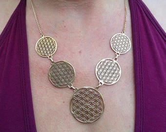 SALE! Brass Flower of Life Necklace / Gold Sacred Geometry Seed of Life Necklace / Boho Festival Necklace - N111