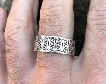 NEW! Sterling Silver Flower of Life Ring / Simple Flower of Life Band Ring / Sacred Geometry Ring for Men or Women / Mandala Ring - R318