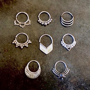 Silver Septum Ring / Silver Pierced Septum / Sterling Silver Nose Ring / Tribal Septum Ring / Boho Septum Piercing image 1