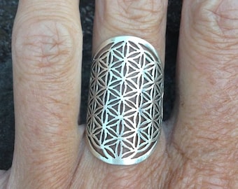 Sterling Silver Flower of Life Ring / Sacred Geometry Ring / Women or Men's Spiritual Ring / Silver Seed of Life Mandala Ring - R302