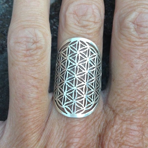 Sterling Silver Flower of Life Ring / Sacred Geometry Ring / Women or Men's Spiritual Ring / Silver Seed of Life Mandala Ring - R302