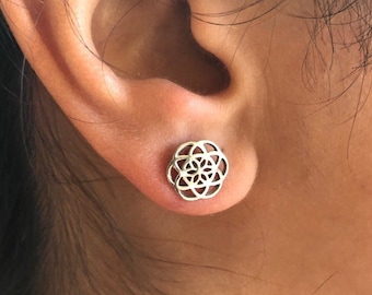 Sterling Silver Seed of Life Stud Earrings / Sacred Geometry Silver Seed of Life Earrings / Flower of Life Studs - E305