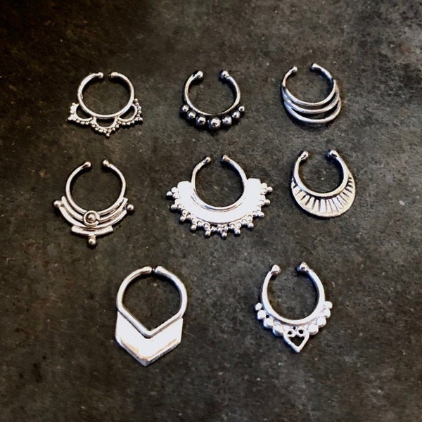 Silver Fake Septum Ring / Faux Septum Jewelry / Sterling Silver Septum Ring / Clip On Tribal Septum Ring / Festival Jewelry