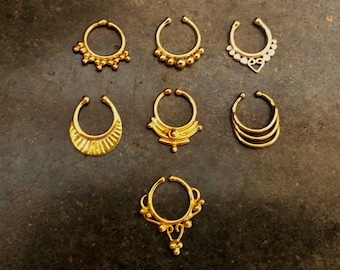 Gold Plated Fake Septum Ring / Faux Septum Jewelry / Gold Septum Ring / Clip On Tribal Septum Ring / Festival Jewelry