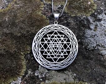 Sacred Geometry Necklace 925 Sterling Silver Sri Yantra Necklace Necklace,Sri Yantra Silver Pendant