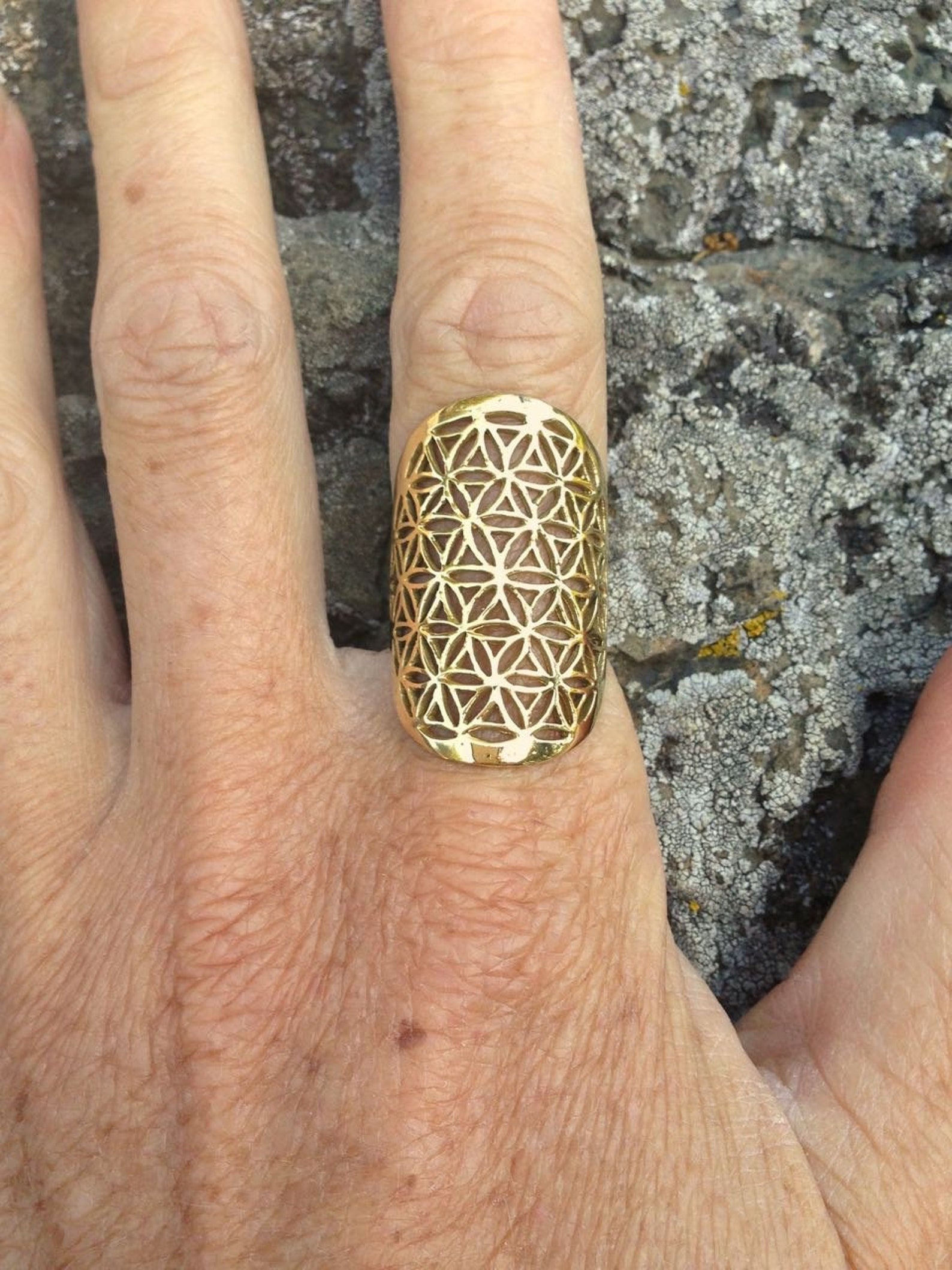 Brass Flower of Life Ring / Sacred Geometry Ring / Gold Flower Etsy