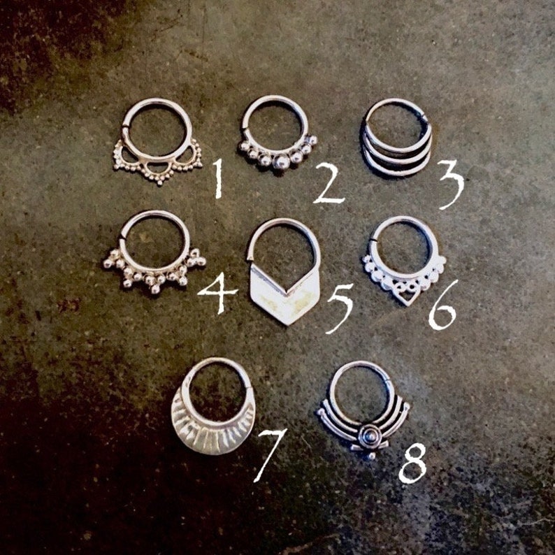 Silver Septum Ring / Silver Pierced Septum / Sterling Silver Nose Ring / Tribal Septum Ring / Boho Septum Piercing image 2