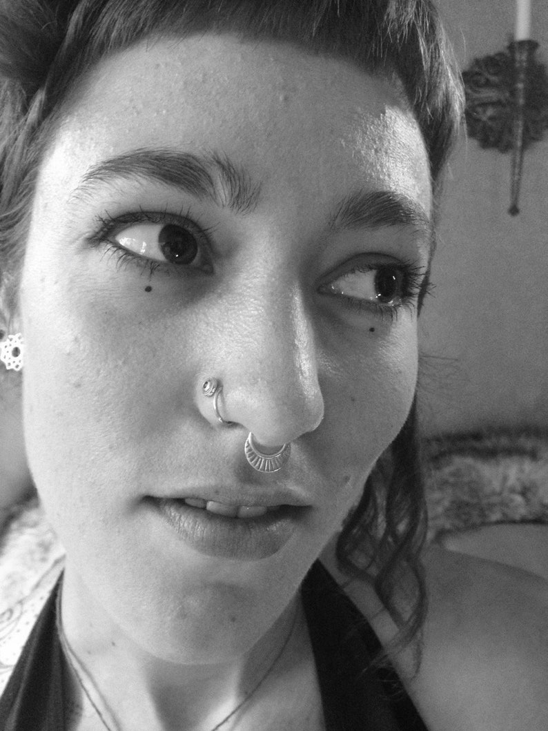 Silver Septum Ring / Silver Pierced Septum / Sterling Silver Nose Ring / Tribal Septum Ring / Boho Septum Piercing image 9