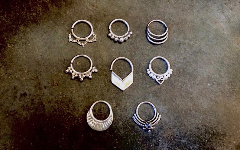 Silver Septum Ring / Silver Pierced Septum / Sterling Silver Nose Ring / Tribal Septum Ring / Boho Septum Piercing image 1