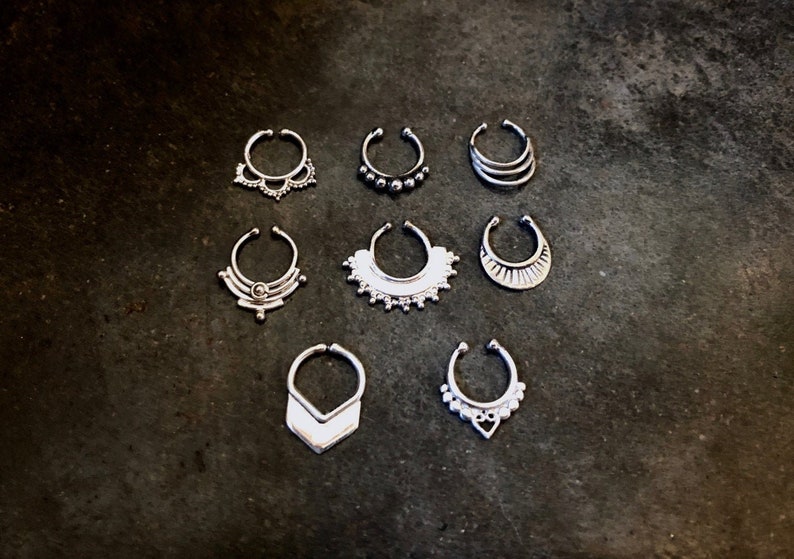 Silver Fake Septum Ring / Faux Septum Jewelry / Sterling Silver Septum Ring / Clip On Tribal Septum Ring / Festival Jewelry image 1
