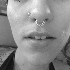 Silver Septum Ring / Silver Pierced Septum / Sterling Silver Nose Ring / Tribal Septum Ring / Boho Septum Piercing image 8