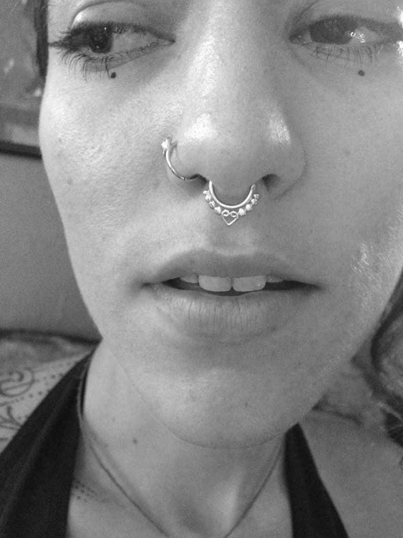 Silver Septum Ring / Silver Pierced Septum / Sterling Silver Nose Ring / Tribal Septum Ring / Boho Septum Piercing image 8