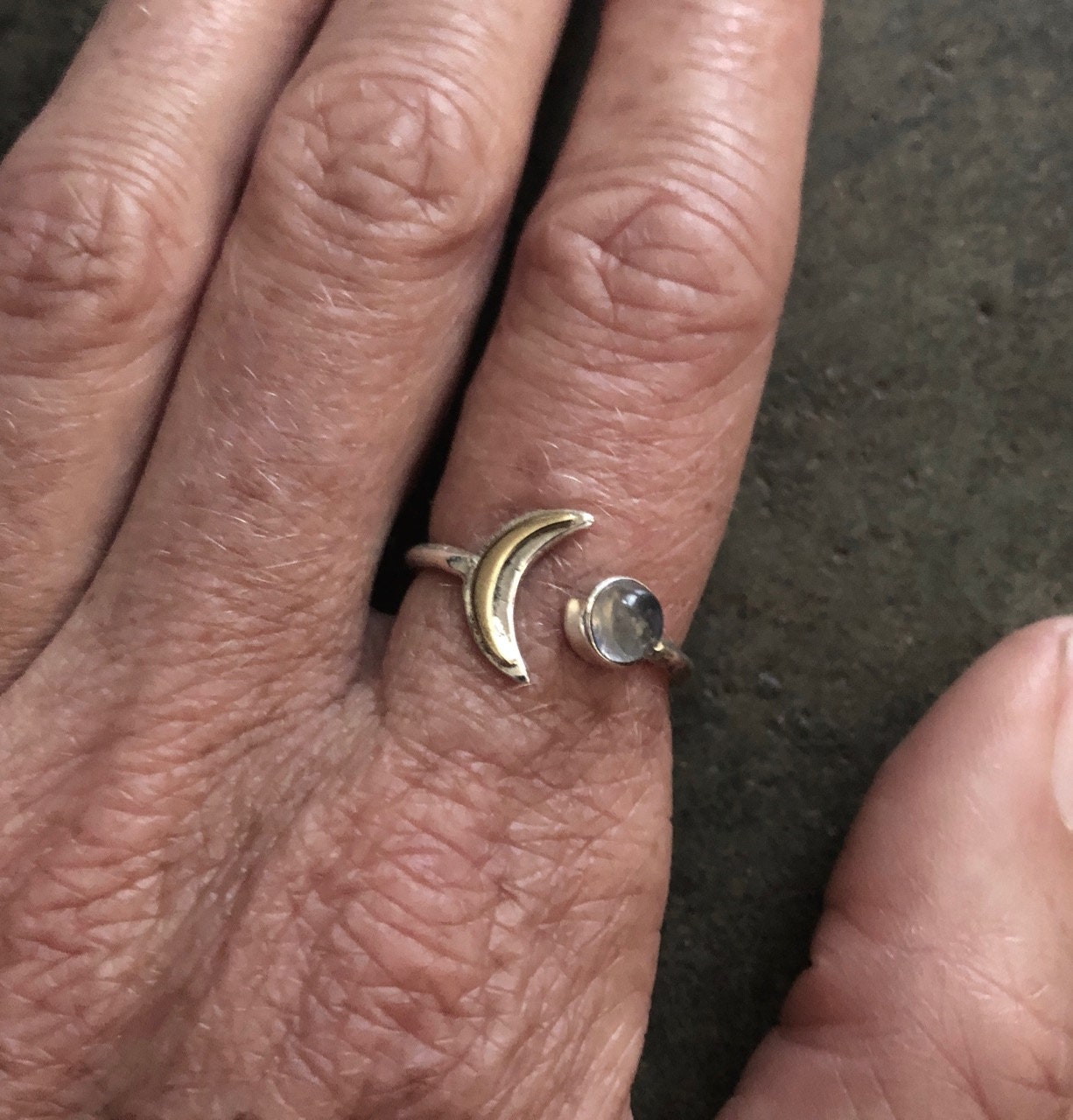 Adjustable Moonstone Ring Crescent Moon Ring Sterling Silver Boho Ring –  LunarGem