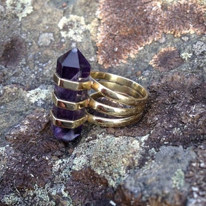 SALE Brass Triple Band Ring with Amethyst Crystal Point / Gold Amethyst Ring / Crystal Healing Ring / Modern Boho Geometric Ring R117 image 4