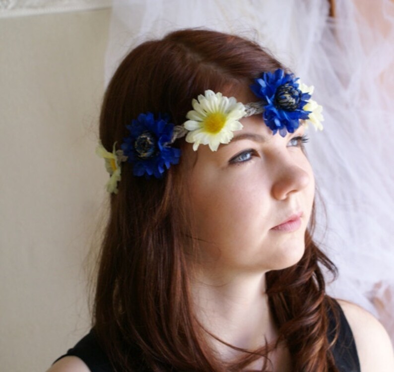 Floral Headband Cornflower Blue Daisy Headband Flower Hair Etsy