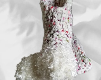 Holiday White Fluffy Mix Knit Slippers