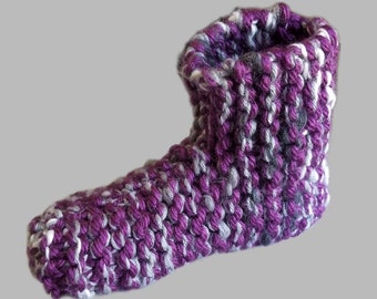 Gray and Purple Chunky Knit Slippers