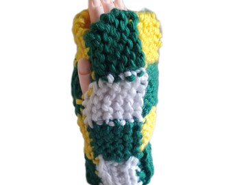 Green and Gold Knit Fingerless Gloves