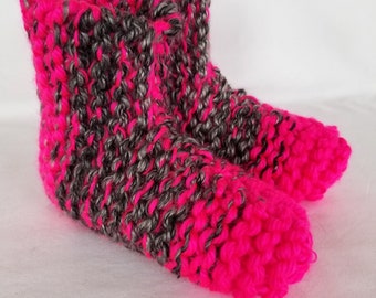 Hot Pink and Gray-Mix Women's Hand Knit Booty Slippers