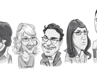 Multiple Celebrity B&W Caricature