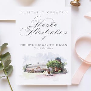 Wedding venue illustration file of the The Historic Wakefield Barn USA - created from digital watercolour brushes downloadable JPG & PNG