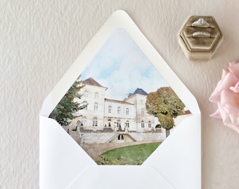 Wedding Venue Illustration For Envelope Liner watercolour envelope liner digital download digital watercolor art file for liners Euro flap