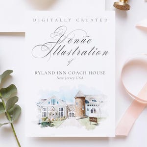 Ryland Inn Coach House New Jersey USA Wedding venue illustration file - created from digital watercolour brushes downloadable JPG & PNG