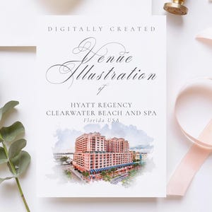 Wedding venue illustration file of Hyatt Regency Clearwater Beach florida - created from digital watercolour brushes downloadable JPG & PNG