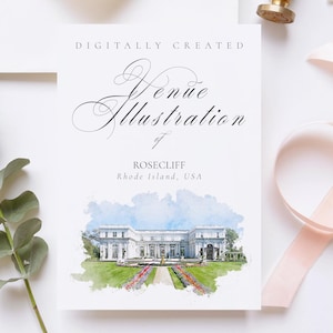 Digital Wedding Venue Painting of Rosecliff Estate RI Wedding Venue, Florida USA Illustration for Invitations & Keepsakes, Instant download