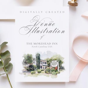 The Morehead Inn North Carolina USA Wedding venue illustration file - created from digital watercolour brushes downloadable JPG & PNG
