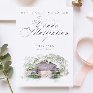 Wedding venue illustration file of Berry Barn, New Orleans USA - created from digital watercolour brushes downloadable JPG PNG