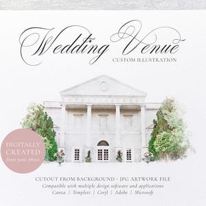Custom wedding venue watercolor illustration personalized venue art high resolution digital venue portrait perfect for invitations and gifts