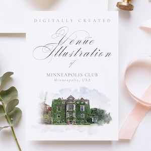Wedding venue illustration file of the Minneapolis Club USA - created from digital watercolour brushes downloadable JPG & PNG
