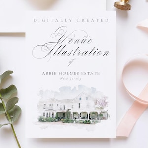 Wedding venue illustration file of Abbie Holmes Estate - New Jersey, USA - created from digital watercolour brushes downloadable JPG & PNG