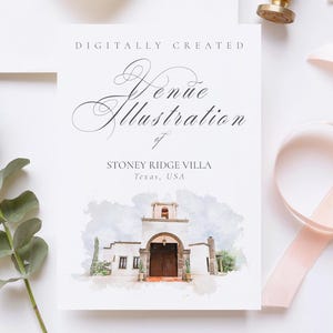 Digital Wedding Venue Sketch of Stoney Ridge Villa, Texas USA Illustration for Invitations & Keepsakes, Instant download JPG and PNG