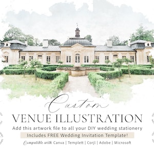 Wedding venue portrait custom venue, digital watercolor art personalized venue illustration high res digital venue sketch for invitations