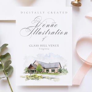 Wedding venue illustration file of Glass Hill Venue - Virginia USA - created from digital watercolour brushes downloadable JPG & PNG