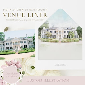 Ilustración del lugar de celebración de la boda para sobres, para impresión en casa o impresión profesional - Ilustración digital personalizada A7 A6