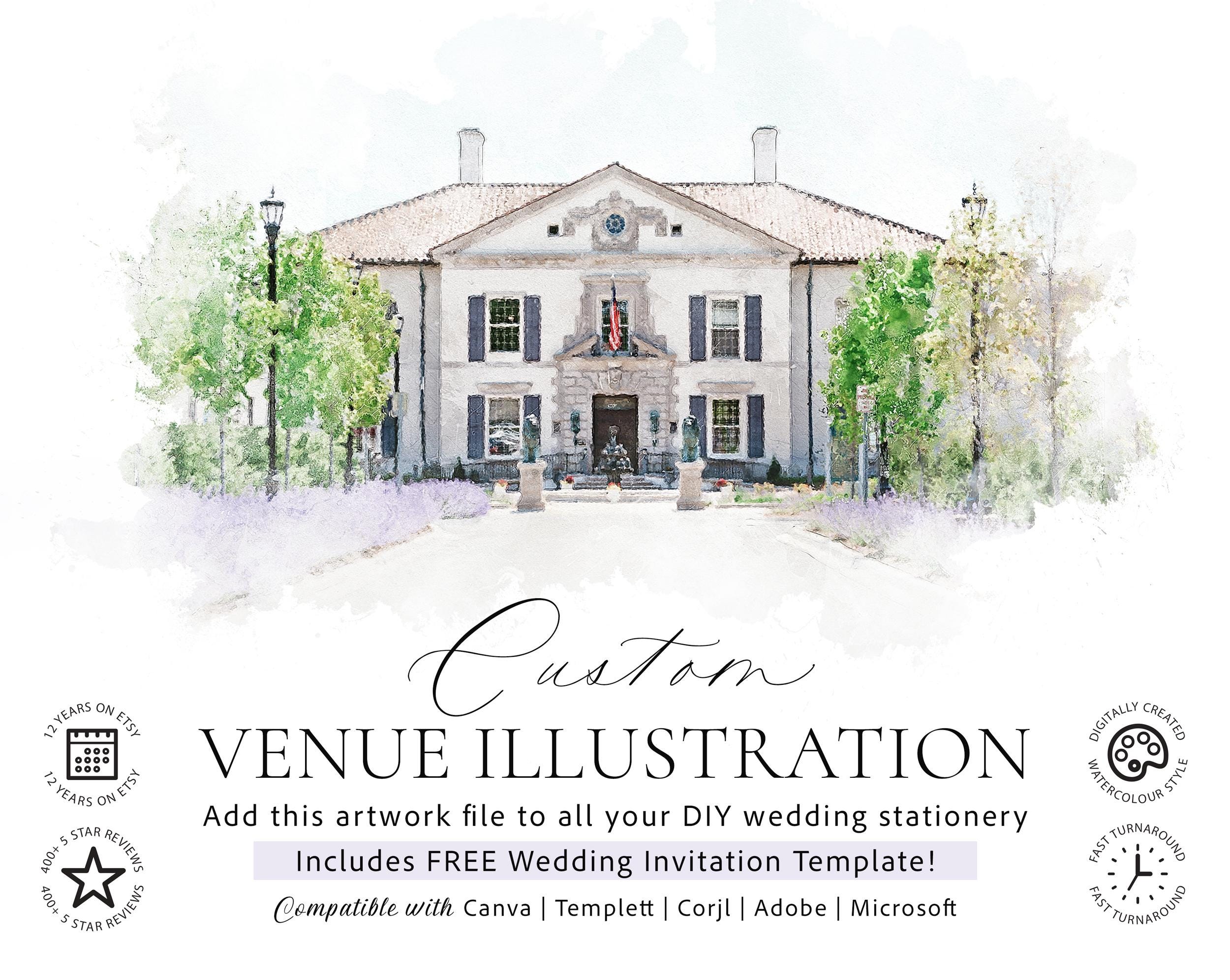 Wedding Venue Portrait Custom Venue, Digital Watercolor Art ...