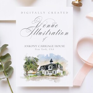 Wedding venue illustration file of Ankony Carriage House - created from digital watercolour brushes downloadable JPG & PNG