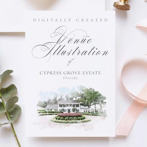 Wedding venue illustration file of Cypress Grove Estate, Florida - USA - created from digital watercolour brushes downloadable file