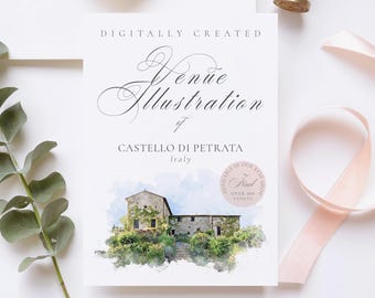 Castello di Petrata Wedding Venue Illustration | Digital Watercolour Venue Portrait | DIY Wedding Stationery Download Jpg & Png